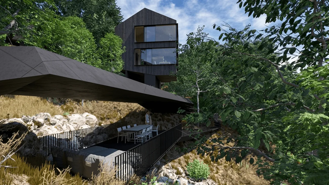 Timber interior with forest view